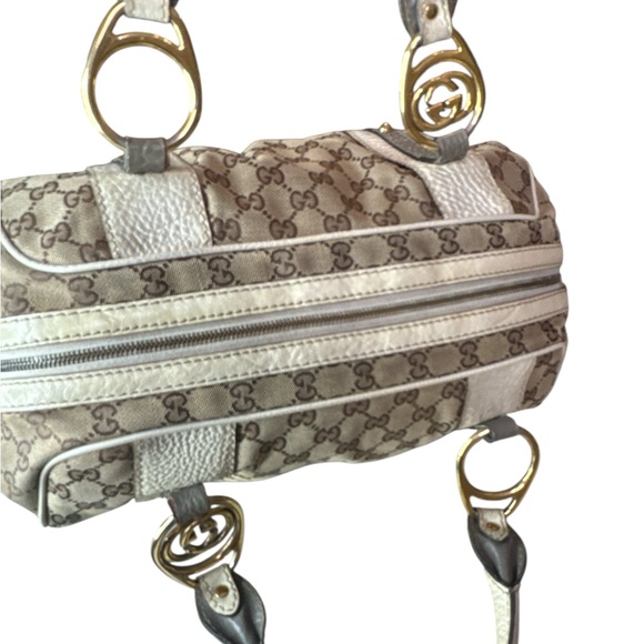 Gucci Beige and Gray Monogram Satchel - Picture 5 of 9